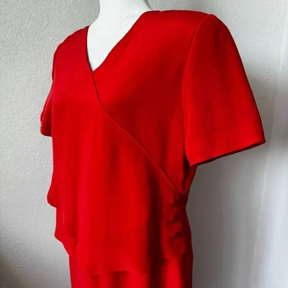 Shomi by Miller Shor Red Dress 100% Silk Short Sleeve Dress SZ 12